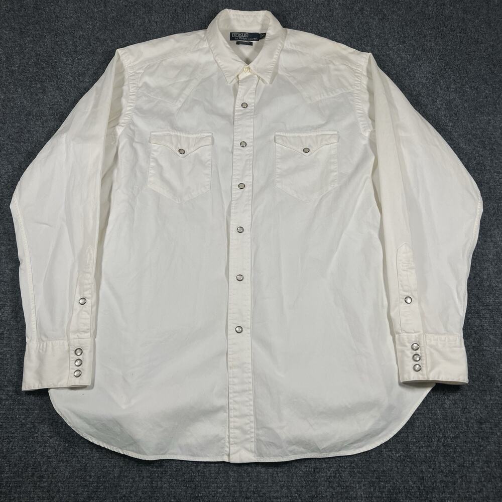 VTG Polo Ralph Lauren Western Shirt Men XL White Pearl Snap Gaucho Rodeo